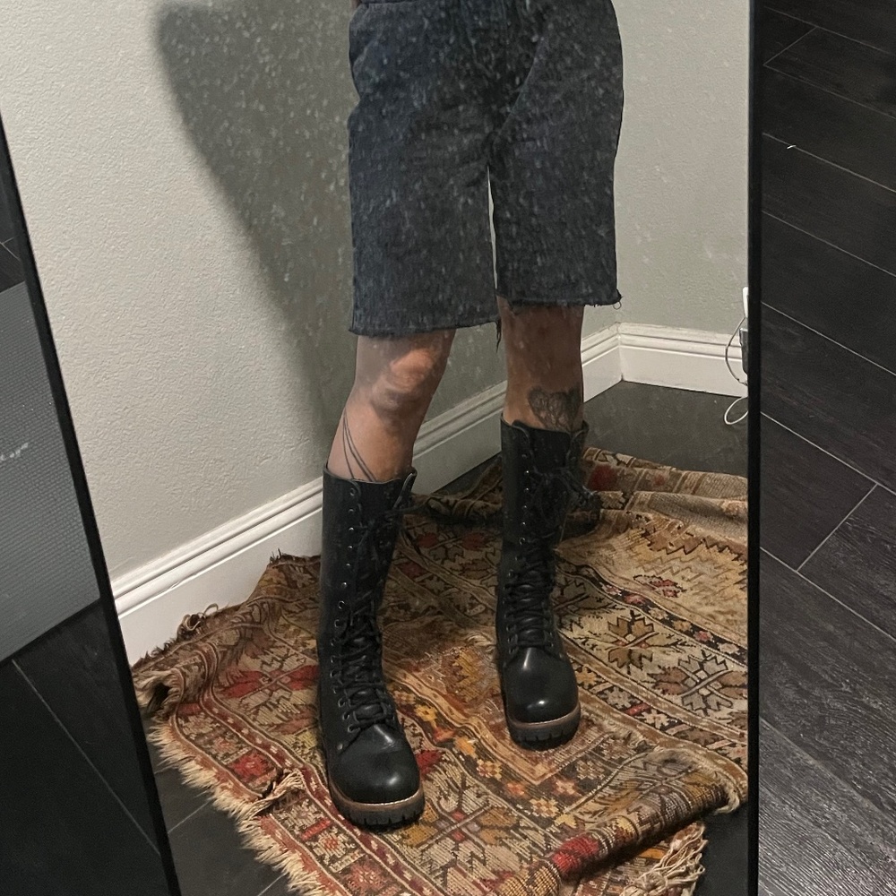 90s knee high lace up boots genuine leather logger black Skechers goodyear welt - Picture 16 of 16
